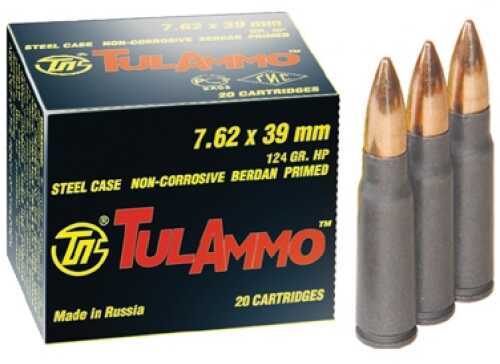 7.62X39mm 20 Rounds Ammunition Tula 124 Grain Hollow Point